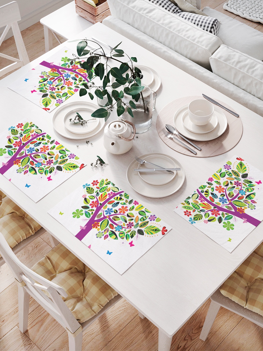 фото Комплект салфеток для сервировки стола «сказочное дерево и бабочки» (32х46 см, 4 шт.) joyarty