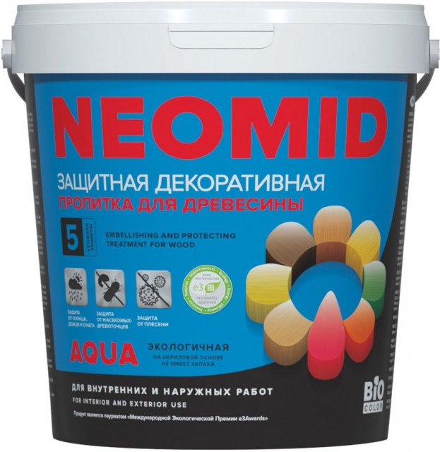 фото Лессирующий антисептик neomid bio color aqua, белый 0,9л