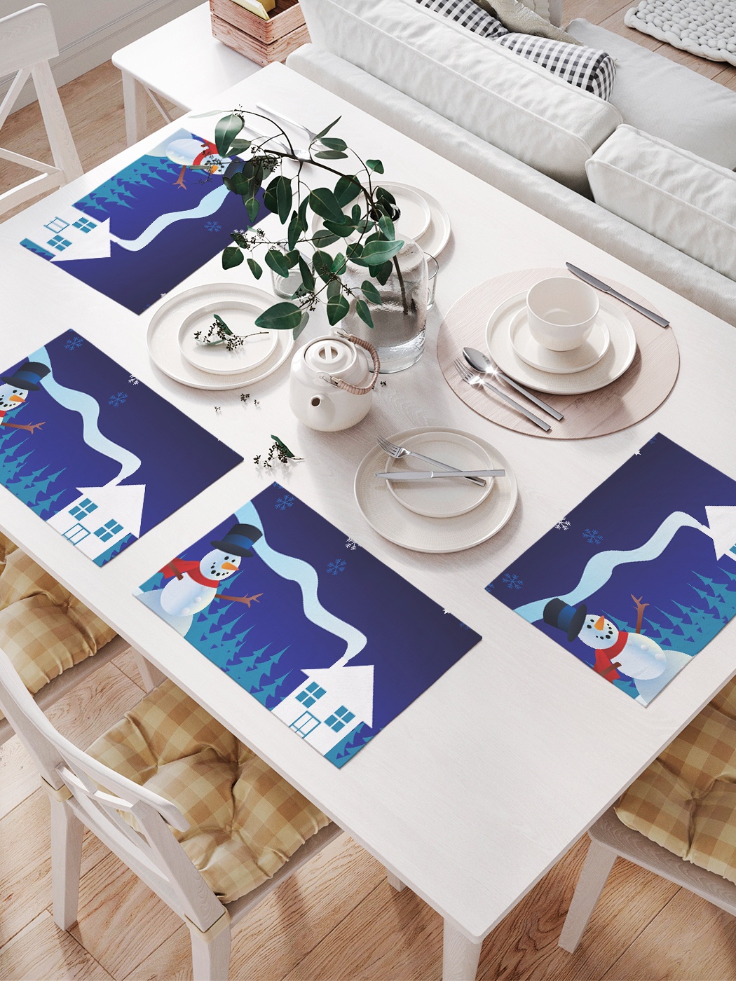 

Комплект салфеток для сервировки стола «Домашний снеговик» (32х46 см, 4 шт.), Синий;красный;белый