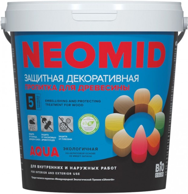 фото Лессирующий антисептик neomid bio color aqua, бесцветный 0,9л