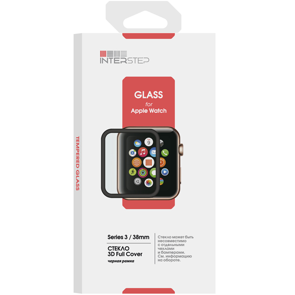 

Защитное стекло InterStep для Apple Watch 3 38mm, Черный, 3D Full Cover для Apple Watch 3 38mm