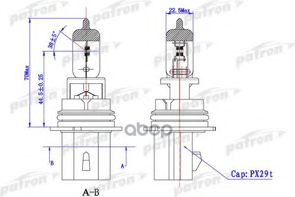 фото Лампа галогенная hb5 12,8v 65/55 px29t patron plhb56555