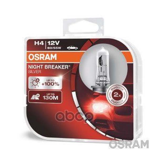 фото Комплект ламп night breaker silver 2шт. (h4) 12v 60/55w p43t 100% света osram 64193nbs-hcb