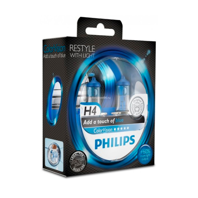 фото Лампа 12v h4 60/55w 60% philips color vision blue 2 шт. duobox 12342cvpb philips 12342cvpb