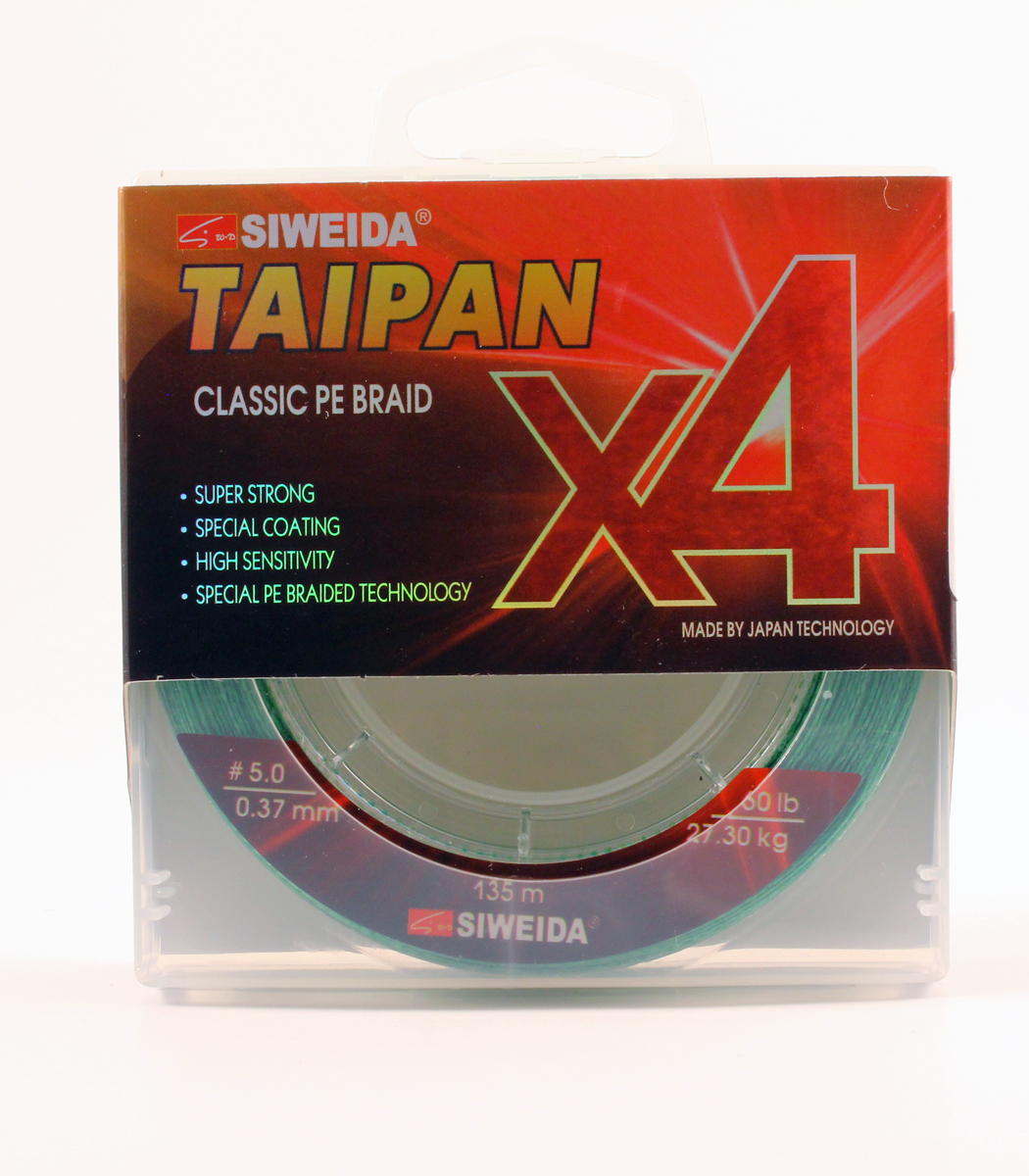 Леска плетеная Siweida Taipan Classic PE Braid X4 0,37 мм, 135 м, 27,3 кг, light green
