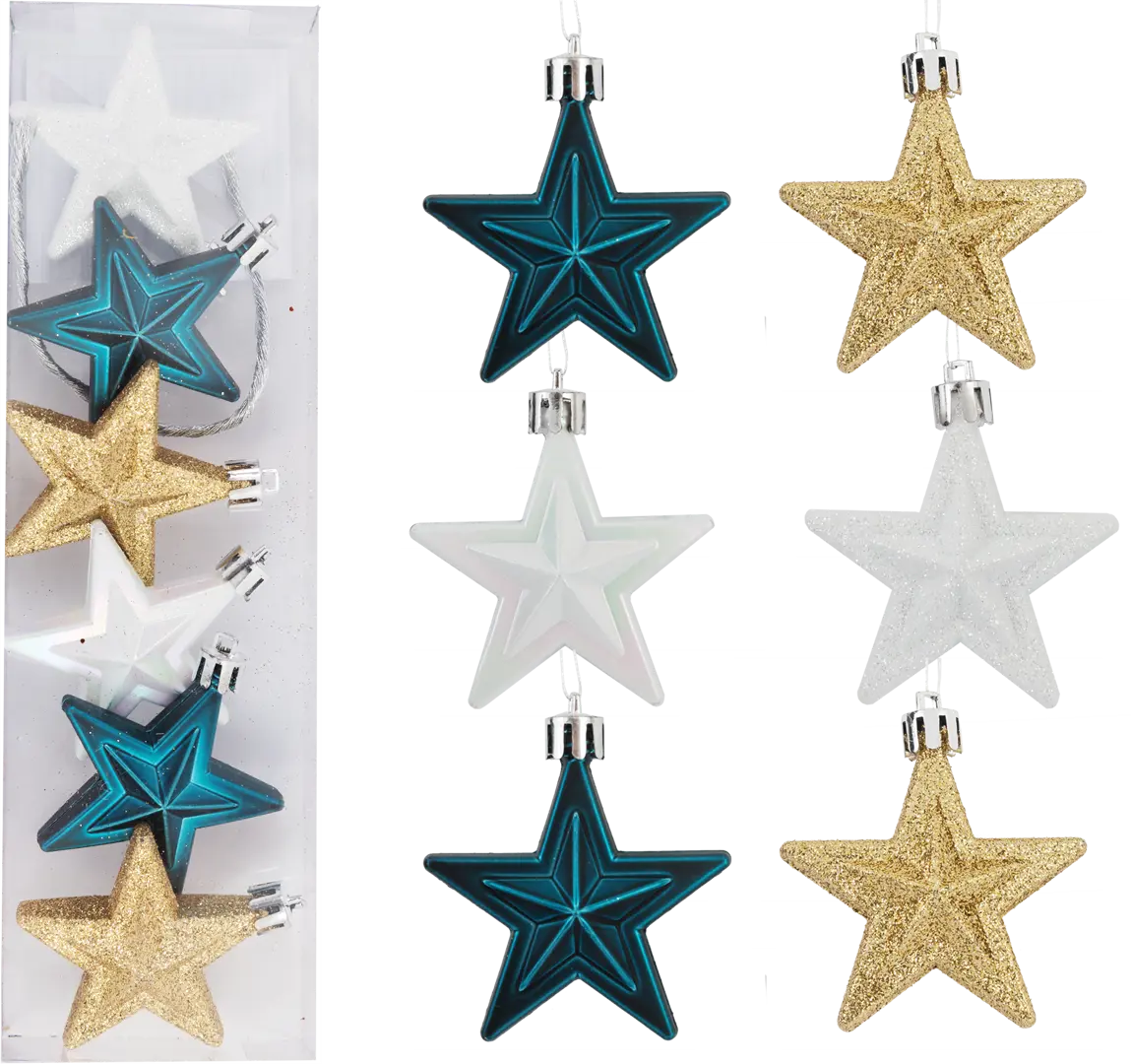 

Елочная игрушка «Звездочки» 6 см сине-золотой 6 шт., Золотистый;синий