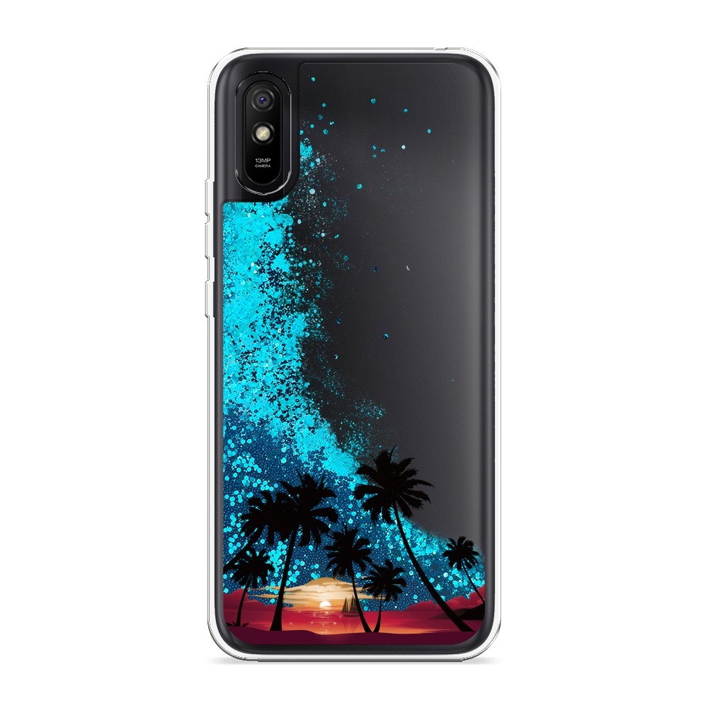 

Жидкий чехол с блестками "Закат и пальмы" на Xiaomi Redmi 9A, 38993-1