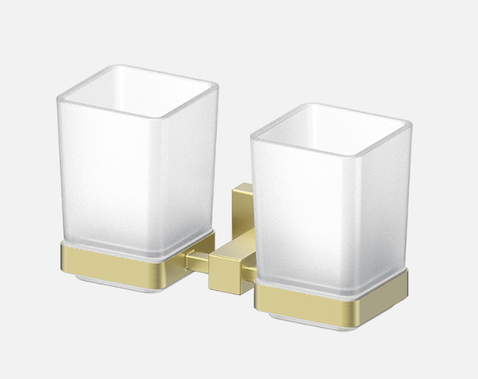 

Стеклянный стакан двойной с настенным держателем D&C Cary gold DC8908BG матовое золото, Золотистый, DC8908BG
