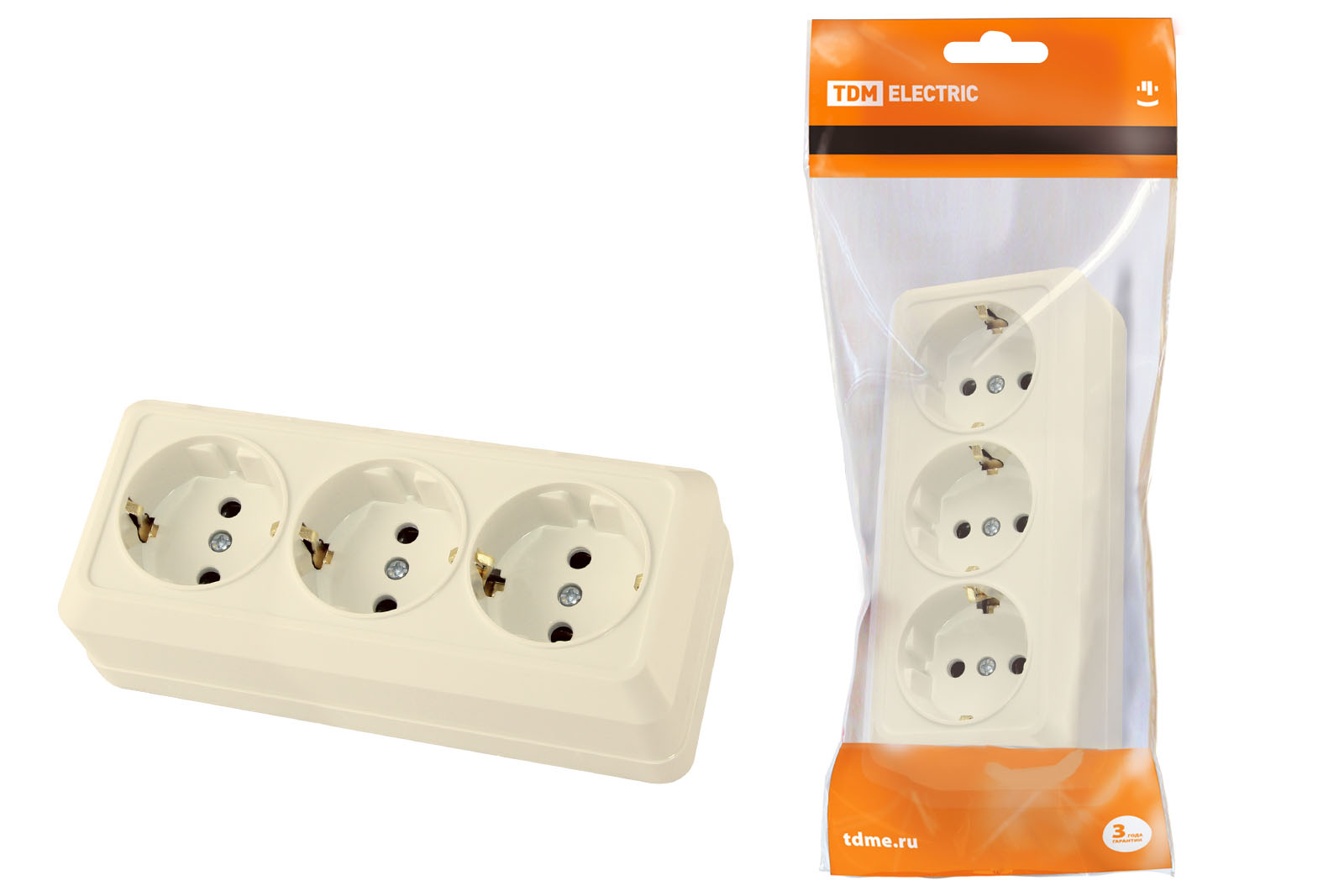 

Розетка 3-х местная горизонтальная 2П+3 IP20 16A сл. кость "Ладога" TDM SQ1801-0226, Бежевый, Ладога-35