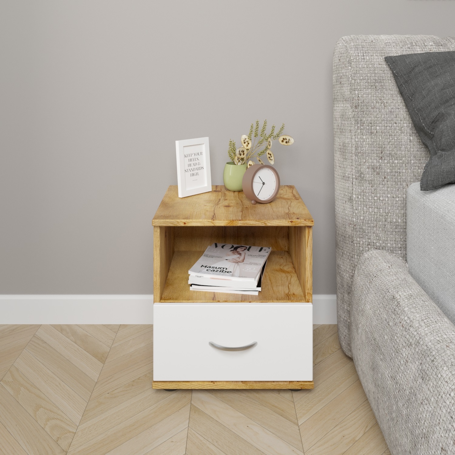 Тумба прикроватная с ящиком Феликс Ультра, 40х39х44,5 см, Таксония медовая белая