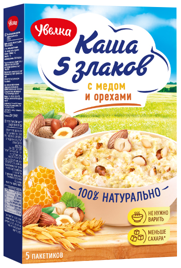 

Каша Увелка 5 злаков с медом и орехами 40 г х 5 шт