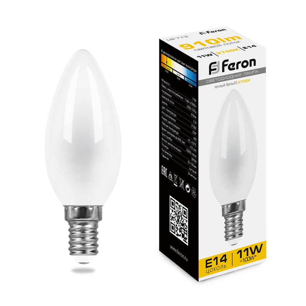 

Лампочка светодиодная FERON LB-713, 11Вт E14 230V упаковка 10 шт, 38005, LB-713