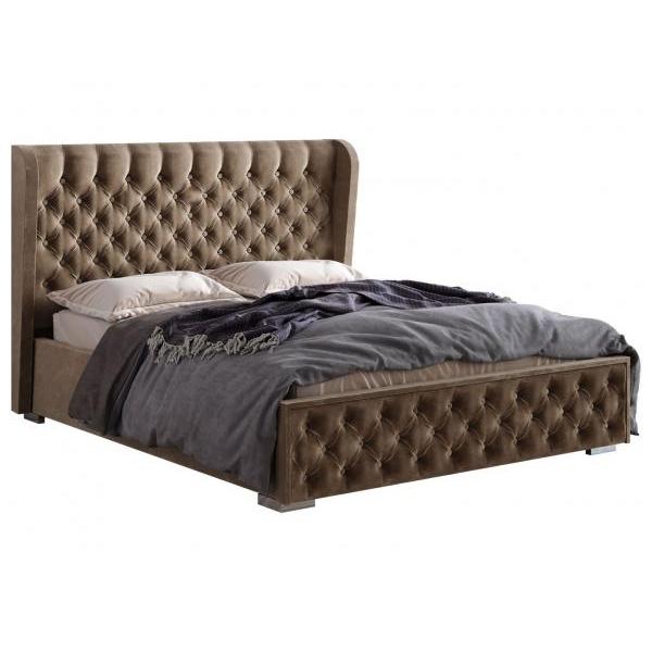 фото Двуспальная кровать франческа люкс пм шоколад, велюр, 160х200 см, без дна короба для белья мебелони