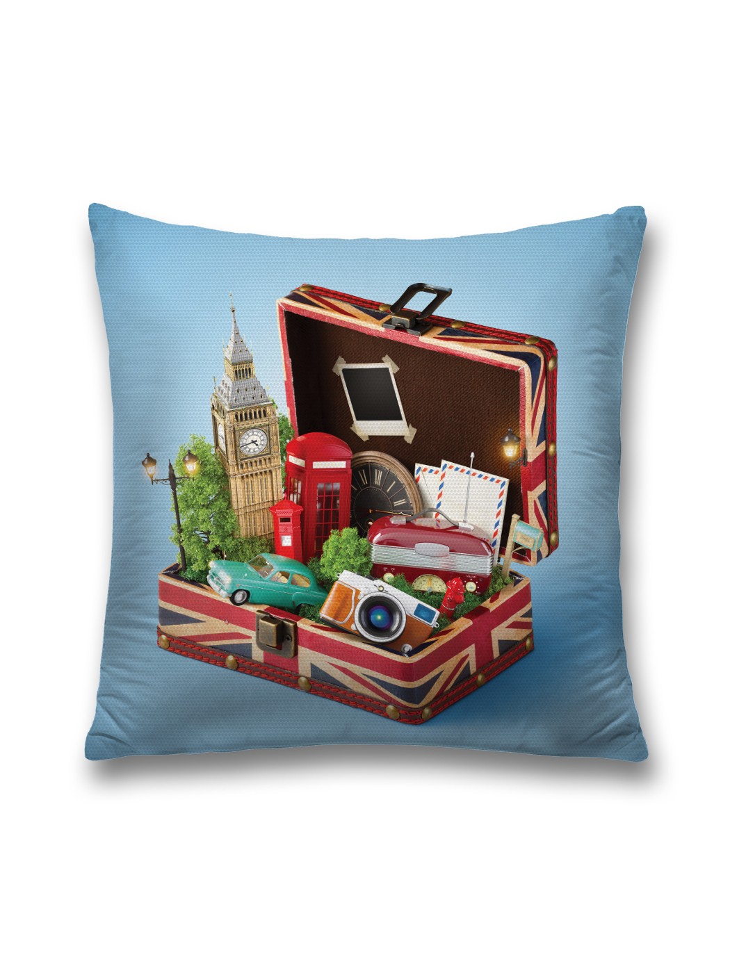 фото Наволочка декоративная joyarty "британский чемодан с достопримечательностями" 45x45 см