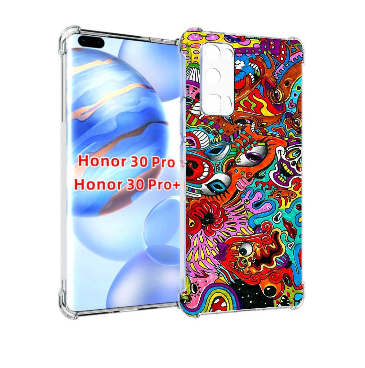 

Чехол бампер MyPads разные абстракции яркие для Honor 30, Прозрачный, Tocco