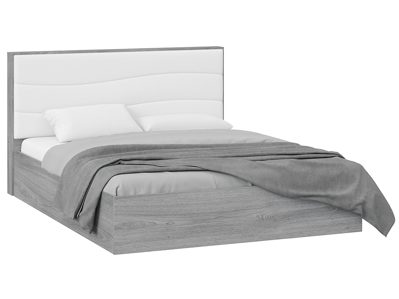 фото Двуспальная кровать трия миранда пм дуб гамильтон / белый, экокожа, с подъемным механизмом
