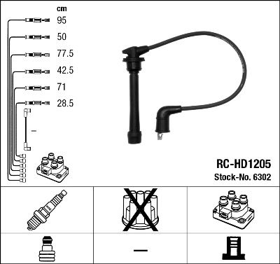 Комплект проводов зажигания 6302 / RC-HD1205, HYUNDAI Sonata IV/Santa Fe 2,7L 01-> 100056301148