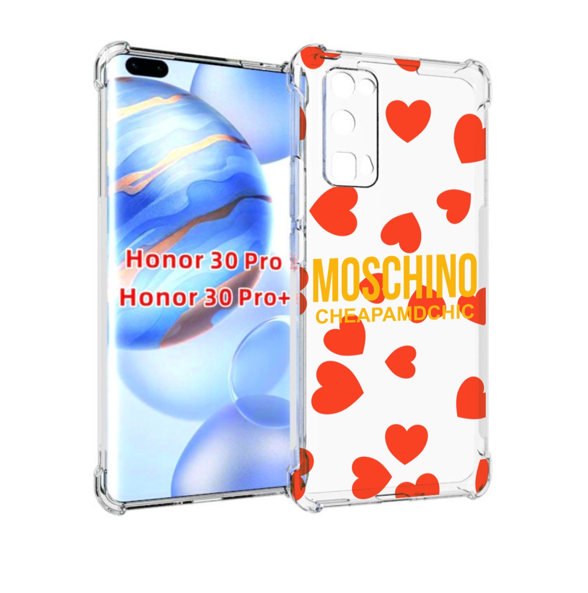 

Чехол бампер MyPads сердца-москино для Honor 30 Pro, Прозрачный, Tocco
