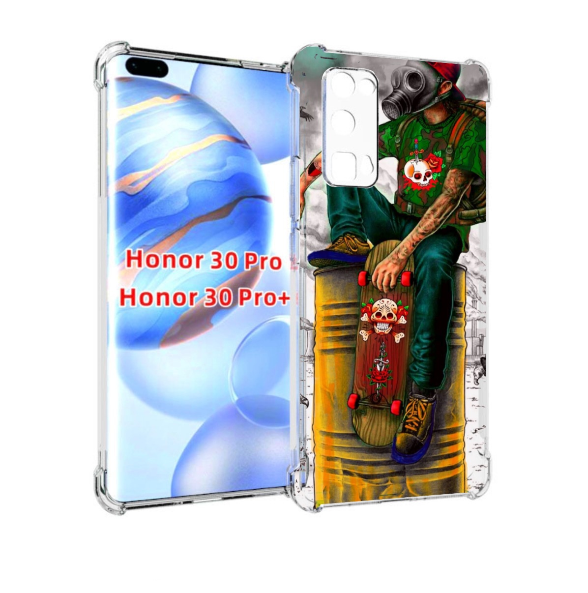 

Чехол бампер MyPads скейтер в противогазе для Honor 30 Pr, Прозрачный, Tocco