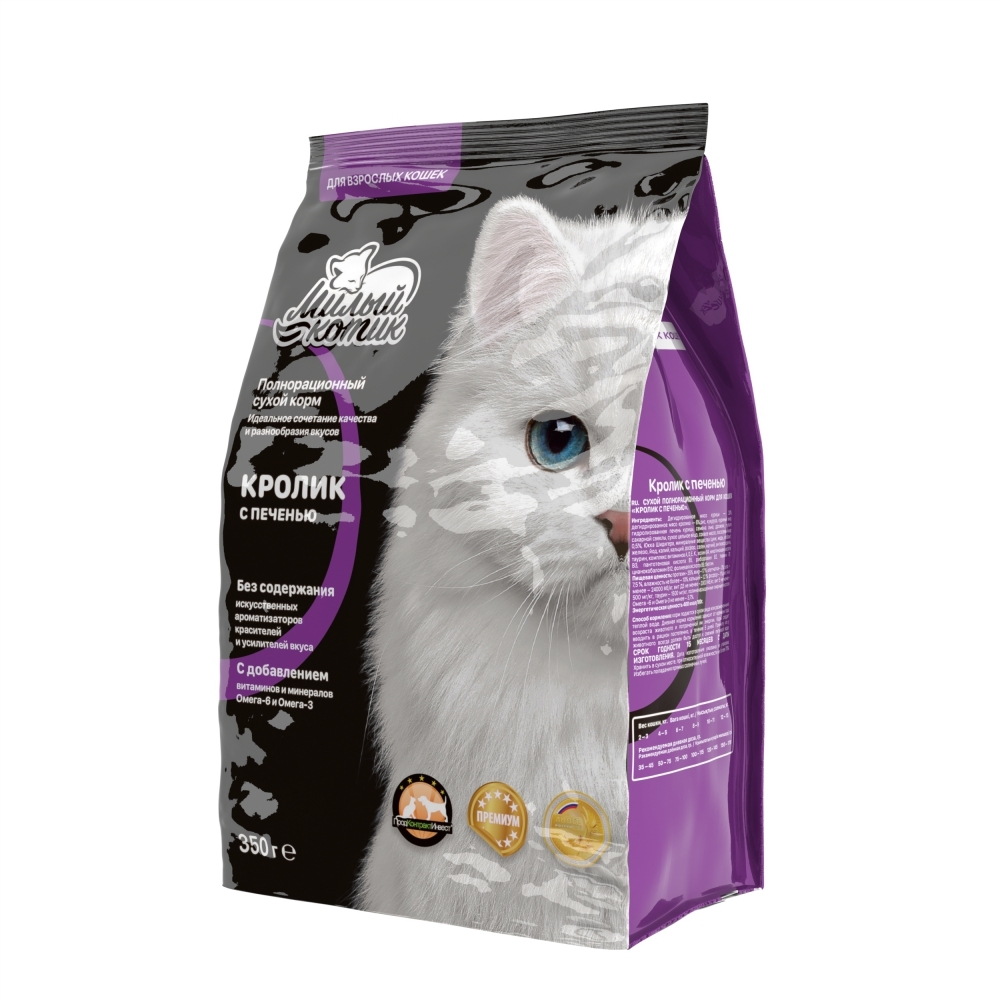 Сухой корм для кошек Милый котик кролик с печенью, 11 шт по 350 г