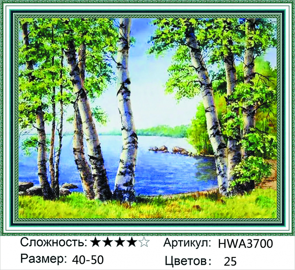 

Алмазная мозаика DVEKARTINKI Березки на берегу озера 40x50 на подрамнике, Березки на берегу озера