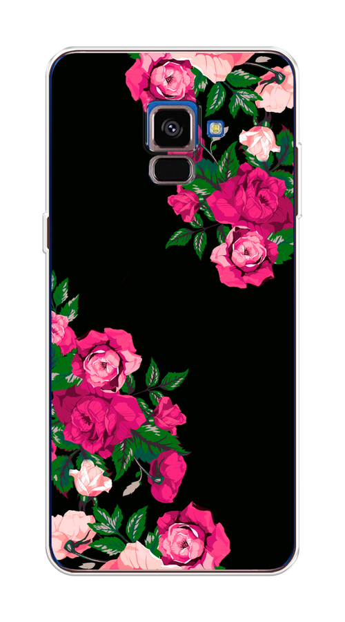 

Чехол на Samsung Galaxy A8 2018 "Розы фуксия", Черный;розовый;зеленый, 25450-1