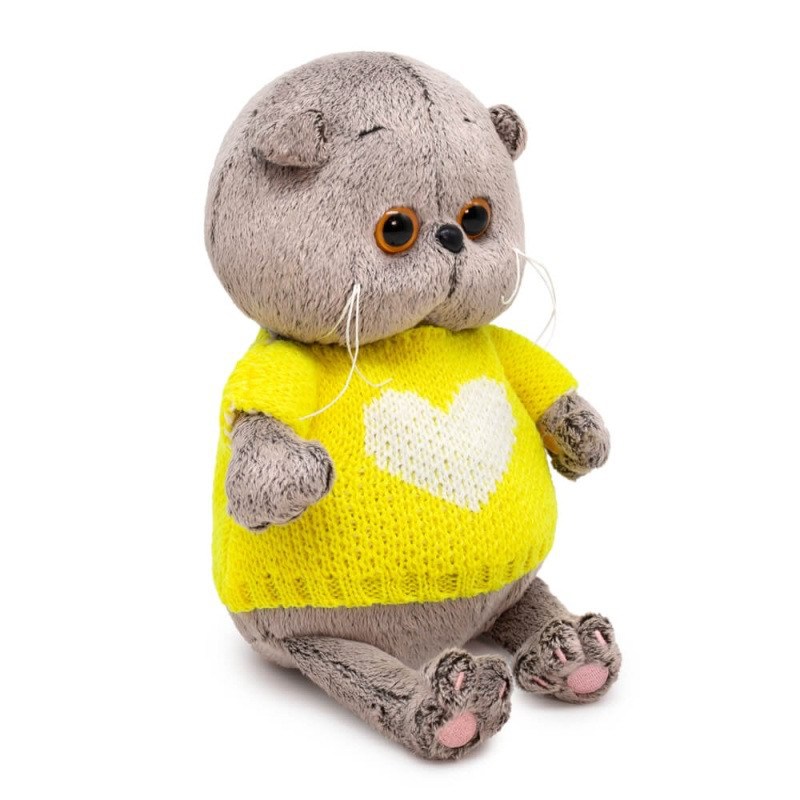 Мягкая игрушка BUDI BASA Кот Басик BABY в свитере с сердцем брелок москва мишка в свитере i love moscow текстиль 10 см 12 1062а 1062 2