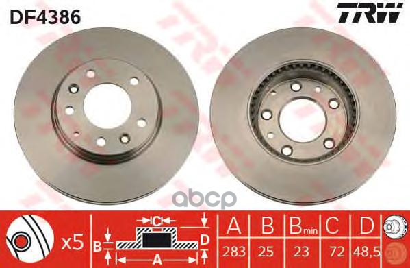 

Диск Торм.Пер.Mazda 6 02-07 283x25 TRW арт. DF4386