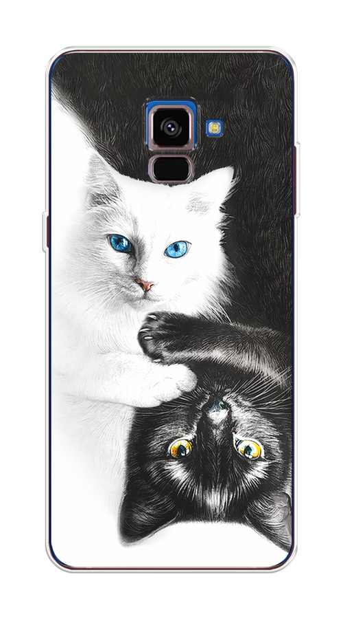 

Чехол на Samsung Galaxy A8 2018 "Коты Инь-Янь", Черный;белый;голубой, 25450-1