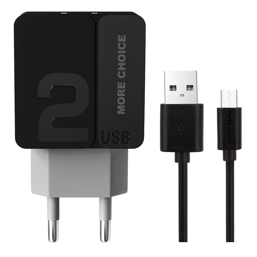 

Сетевое зарядное устройство More Choice NC46m 1xmicroUSB, 2xUSB 2.4 А серый, черный, NC46m