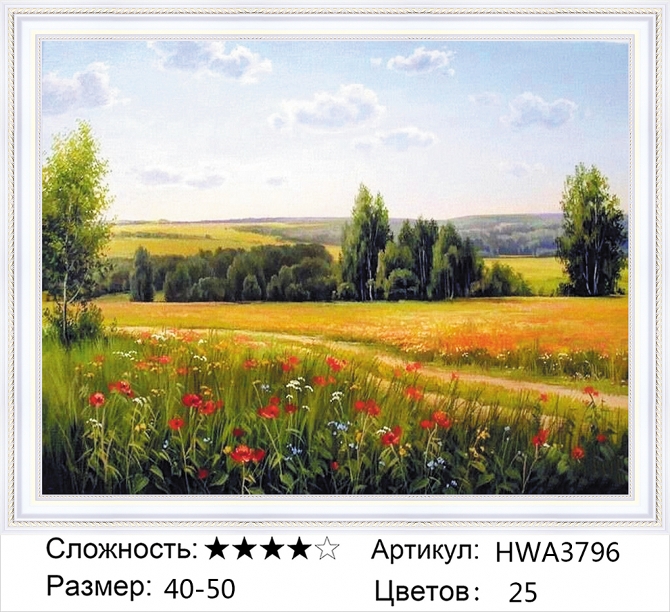 

Алмазная мозаика DVEKARTINKI Маковое поле на летнем пейзаже 40x50 на подрамнике, Маковое поле на летнем пейзаже