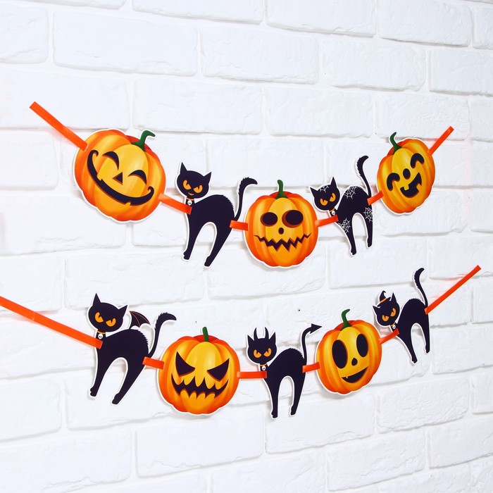 

Гирлянда на ленте "Happy Halloween", кошки -тыквы, 250 см.