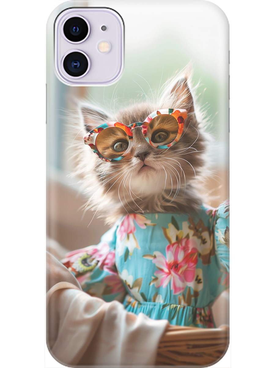 

Силиконовый чехол на Apple iPhone 11 с рисунком "Кошечка в голубом платье", Белый;голубой;серый, 20000889