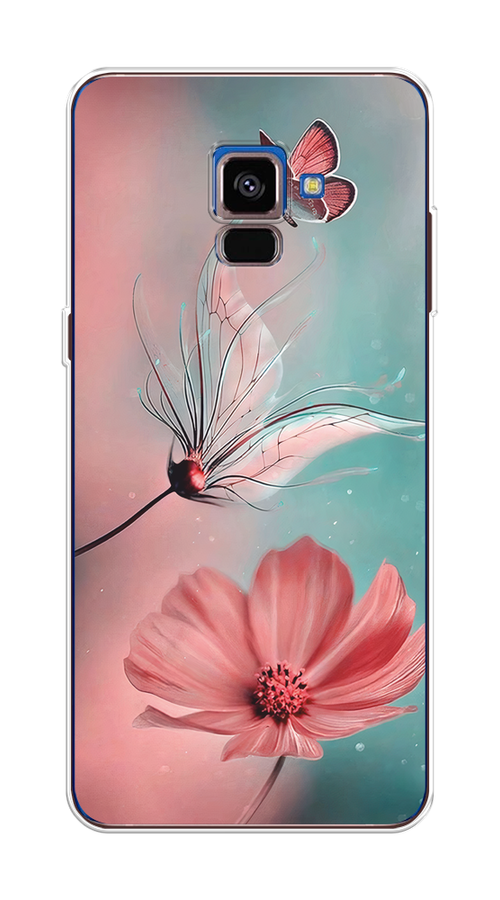

Чехол на Samsung Galaxy A8 2018 "Бабочка и цветок", Голубой;розовый, 25450-1