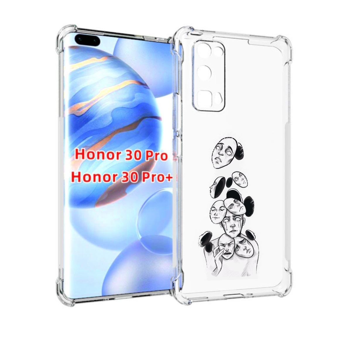 

Чехол бампер MyPads человек с разными масками для Honor 3, Прозрачный, Tocco