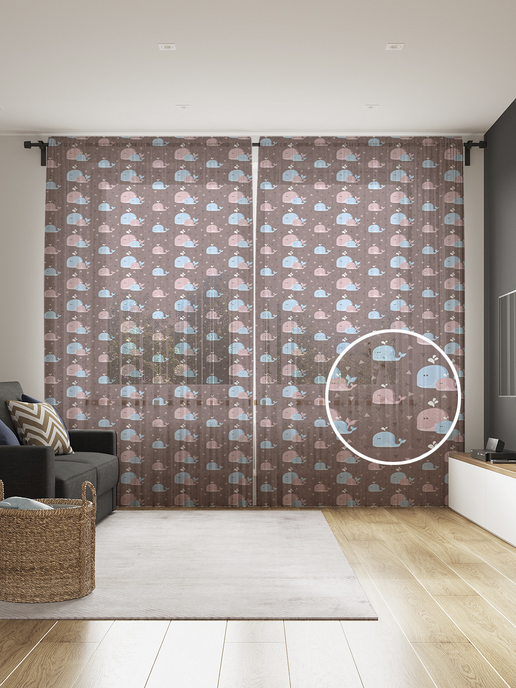 

Фототюль JoyArty "Семейство китов", 145x265см (2 полотна со шторной лентой + 50 крючков), Семейство китов