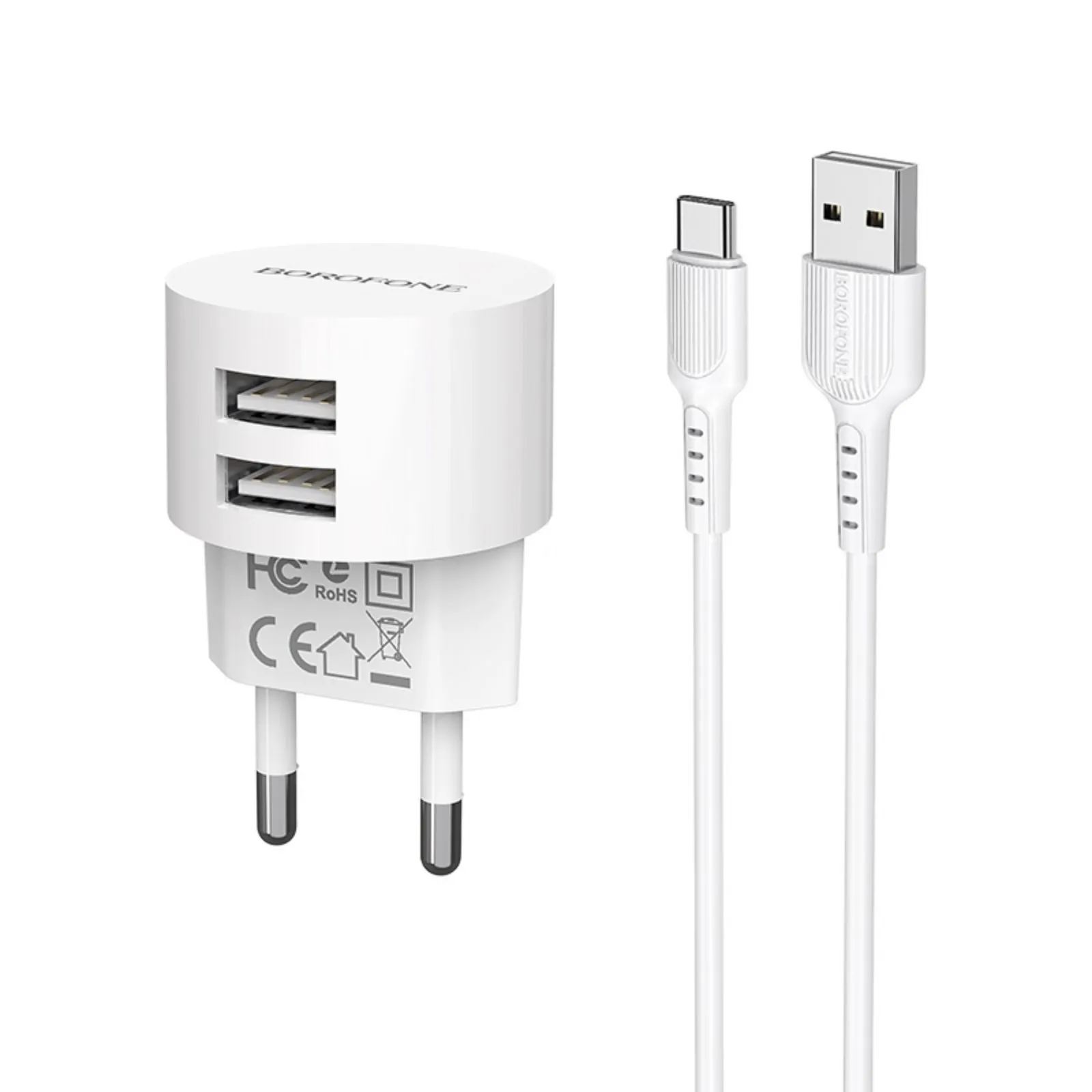 

Сетевое зарядное устройство Borofone BA23A lightning - usb 2xUSB 2.4 А, белый