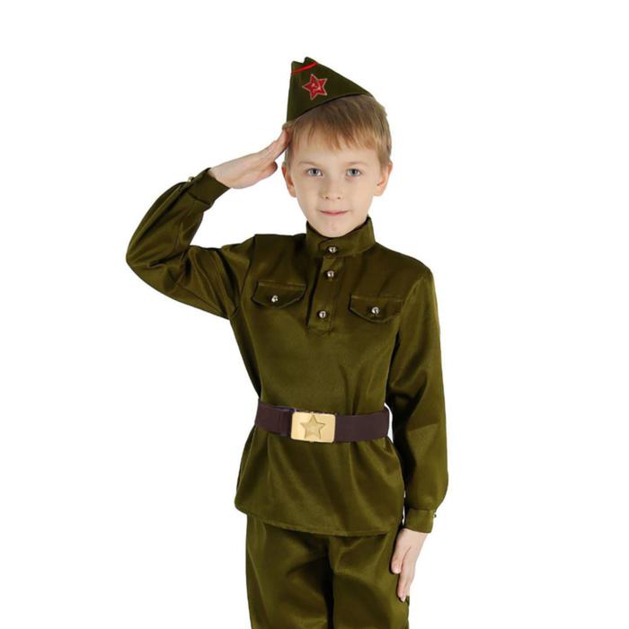 

Костюм военного, гимнастёрка, пилотка, ремень, р-р 26, рост 98 см, Зеленый