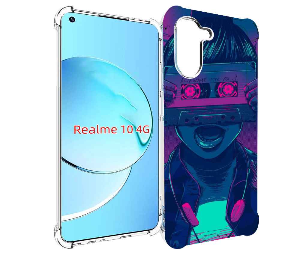 

Чехол MyPads киберпанк с кассетой для Realme 10, Прозрачный, Tocco