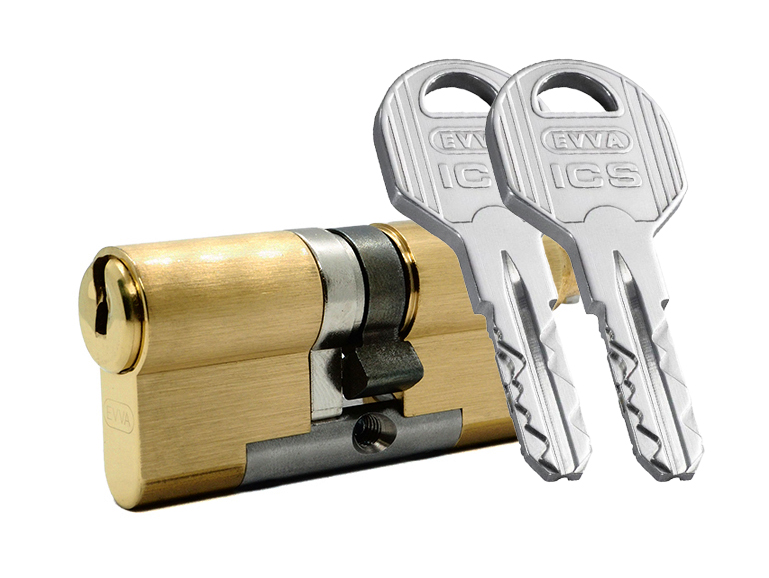 

Цилиндр EVVA ICS ключ-вертушка с функцией Vario (размер 41х56 мм) - Латунь (2+5 ключей), Золотистый