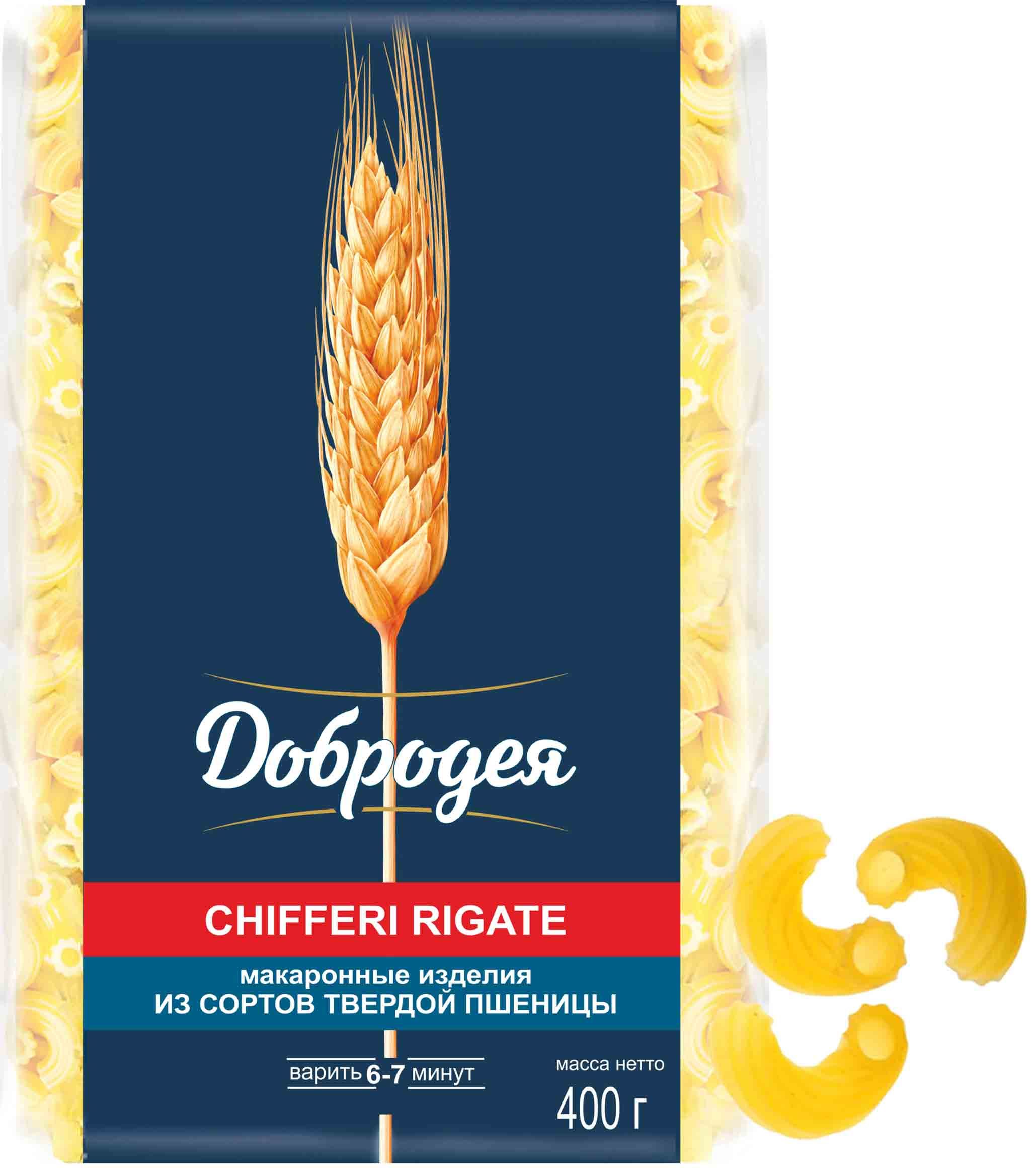 

Макаронные изделияДобродея CHIFFERI RIGATE высший сорт, 400 г х 2 шт, Макаронные изделия высший сорт "Добродея" CHIFFERI RIGATE 400гр_800