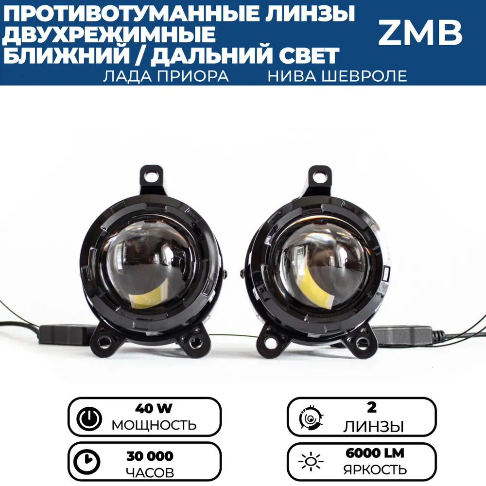 

Противотуманные фары BI-LED линзы (модуль) ближний / дальний ZMB PRO 80W для Лада Приора