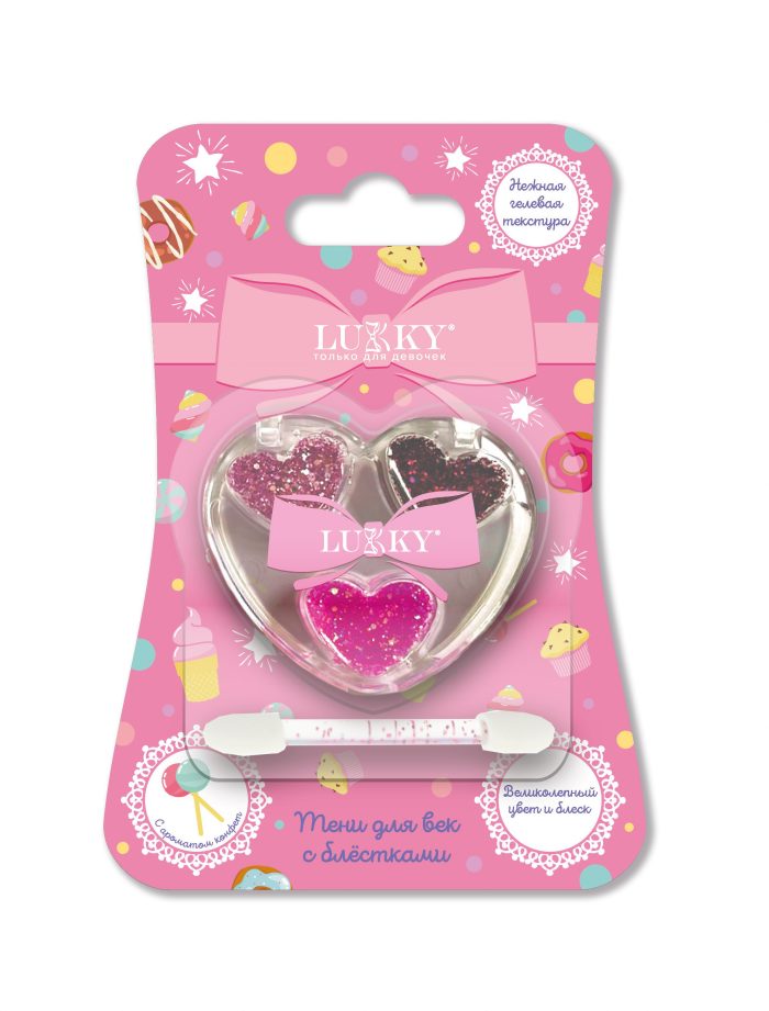 

Гель-тени для век Lukky с блестками Розовые Сердечки 3 2г, Т25639