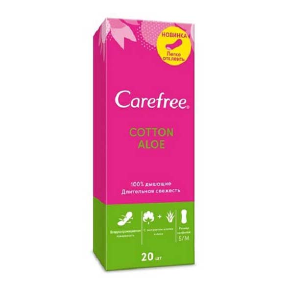 фото Салфетки carefree aloe воздухопроницаемые, 20шт johnson’s