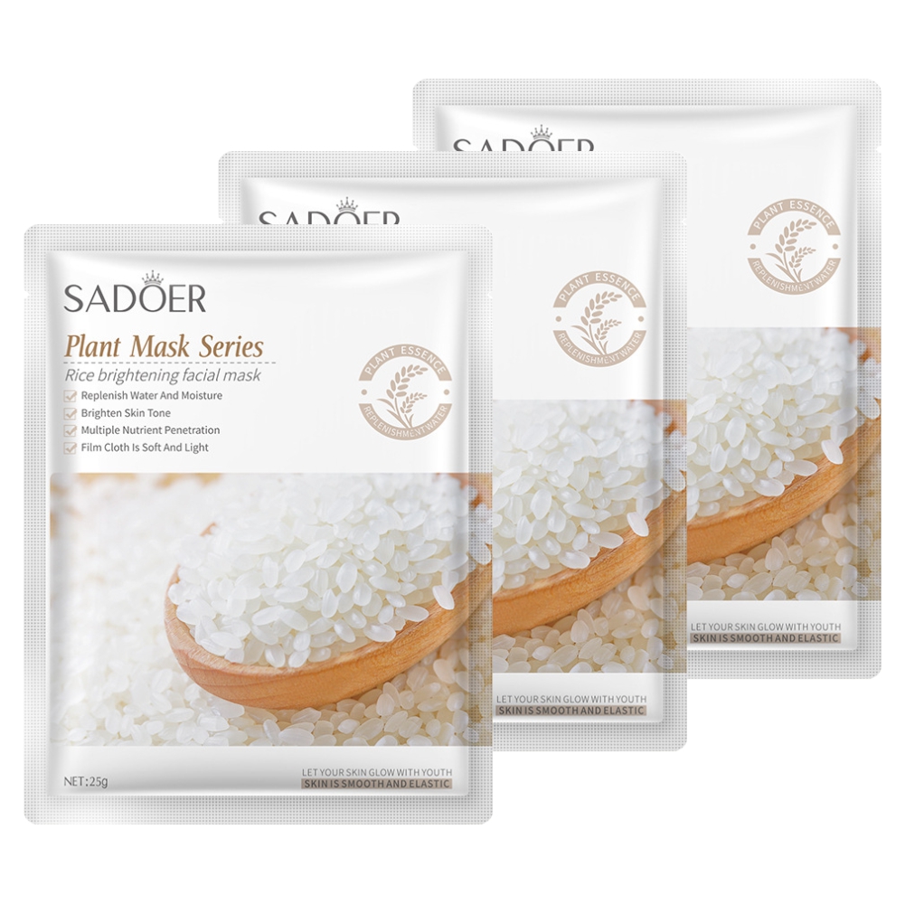 Набор Sadoer Тканевая маска для лица выравнивающая с экстрактом риса 25 г х 3 шт посыпка кондитерская жемчуг зерна риса в ной глазури красный 2 5 мм 50 г
