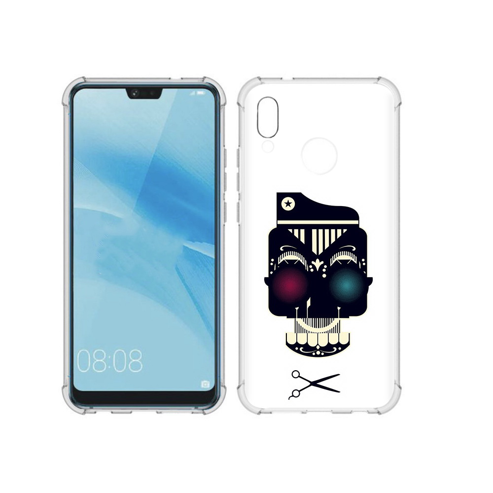 

Чехол MyPads Tocco для Huawei P20 Lite черно белый скелет с яркими глазами, Прозрачный, Tocco