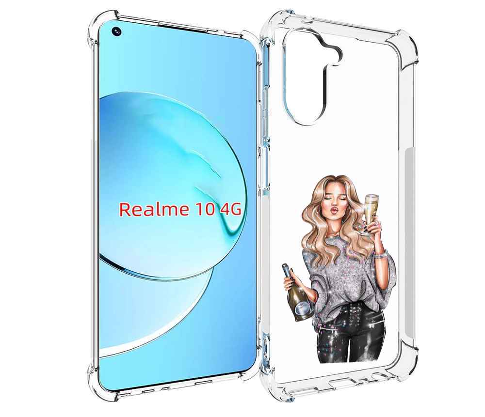 

Чехол MyPads красивая-любительница-шампанского женский для Realme 10, Прозрачный, Tocco