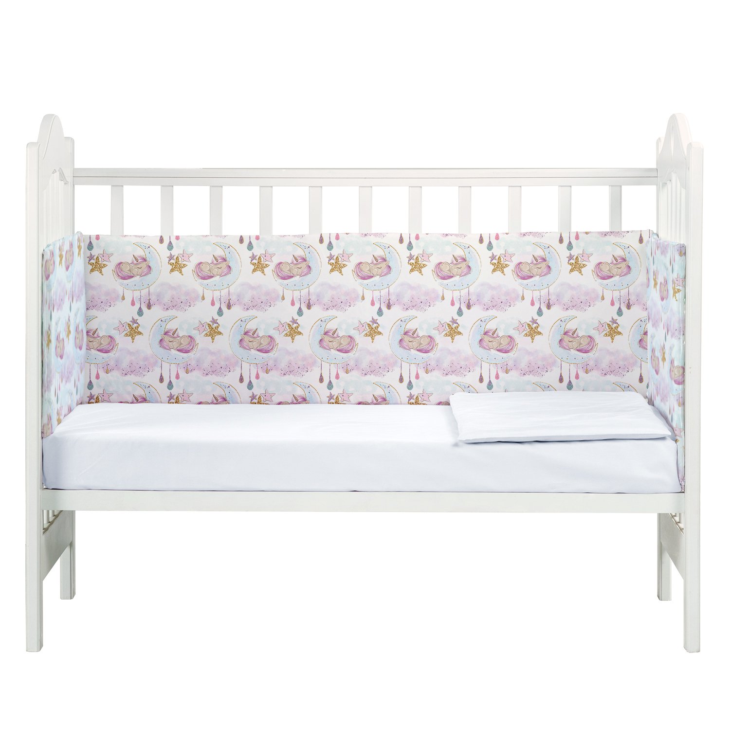 фото Комплект постельного белья бортики в кроватку juno cute unicorns хлопок белые