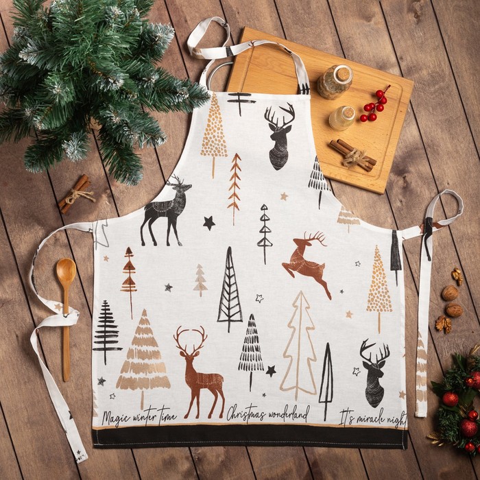 

Доляна Фартук "Доляна" X-Mas 60х65см, 100%хл, рогожка 164 г/м2, Белый;черный