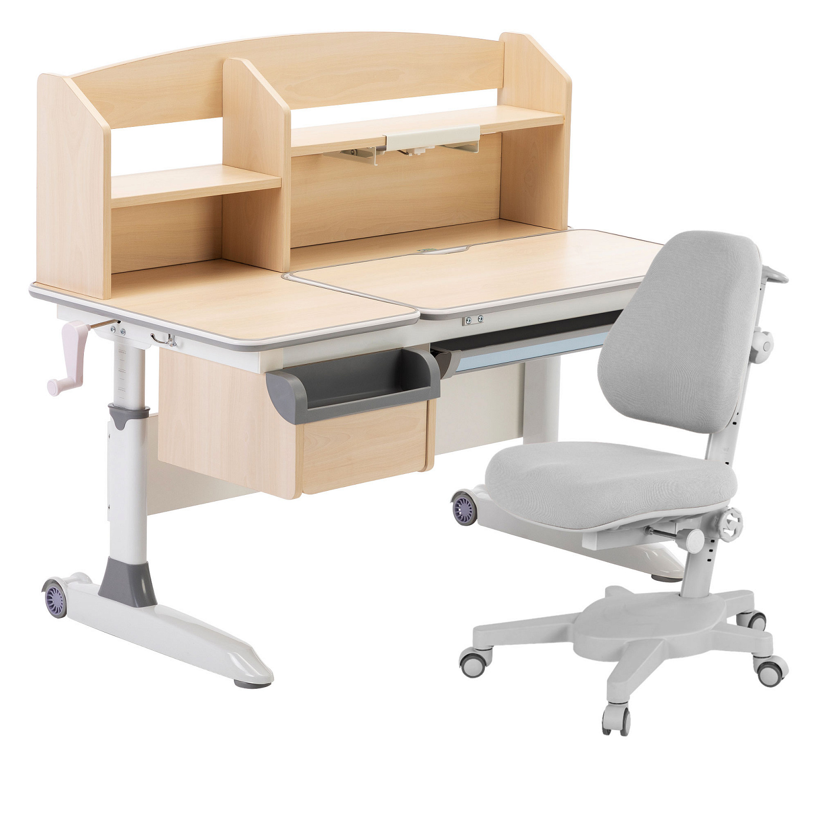 фото Комплект anatomica premium-50 парта+кресло+надстройка+подставка клен/серый с серым armata
